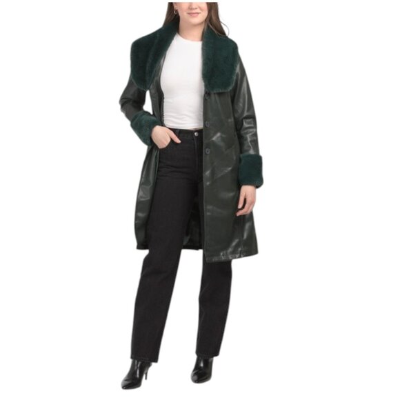 BLANK NYC Good Night Moon Trench Coat With Faux Fur Collar - Picture 1 of 4